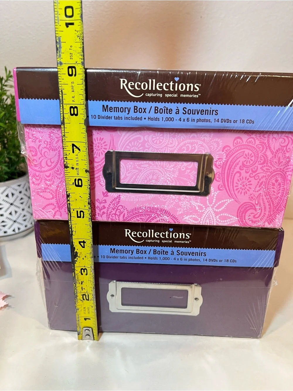 2- NIB Recollections Pink and Purple Memory Boxes Photo Storage 7.5x11.5 4.5” H